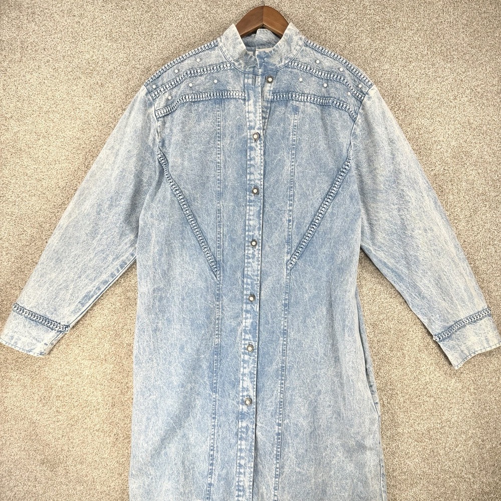 Sunny South Sport Denim Duster VTG 80s Acid Wash *Stains* Rodeo Boho Festival S